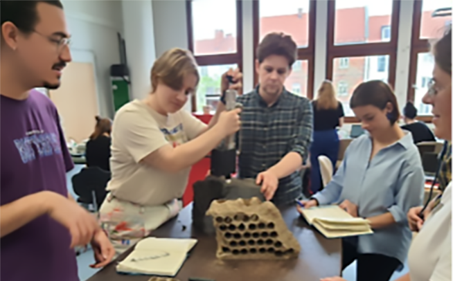 Participants measure the permeability of lava flow and hyaloclastite blocks with the TinyPerm