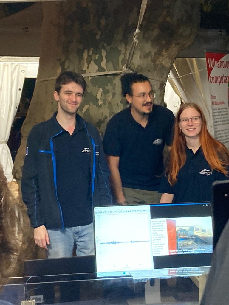 Patricia Fehrentz, Owen McCluskey and Gabriel Arjona at the the European Night of Researchers in Pisa Tuscany